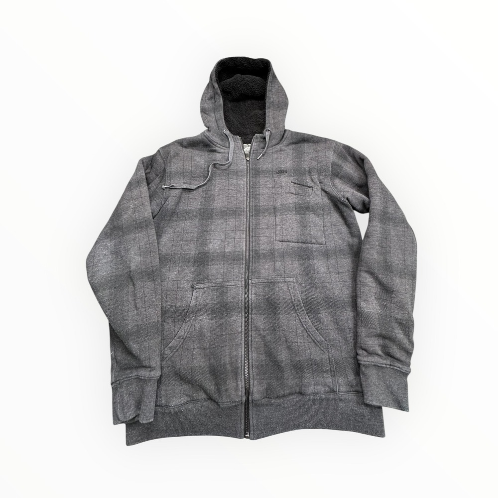 Vans Off The Wall Mens Grey Plaid Sherpa Lined Full Zip‎ Hoodie Jacket Size M